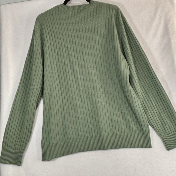 Lands' End Men's XL Cashmere Sweater Green Pullover V neck  Long Sleeve Ribbed - Picture 3 of 10